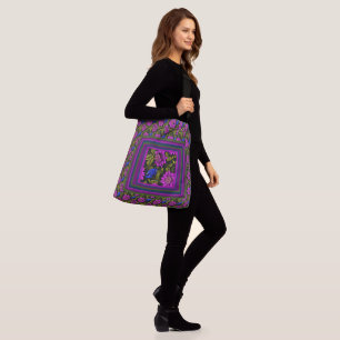 Sac Ajustable Fleurs Pleine Fleur Rose Vert Arrière - plan noir