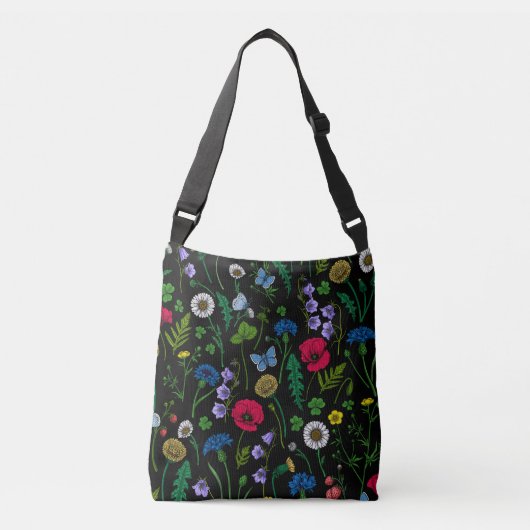 Sac Ajustable Fleurs sauvages en noir (Devant)
