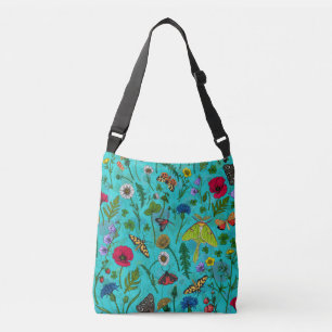 Sac Ajustable Fleurs sauvages et papillons de nuit sur turquoise