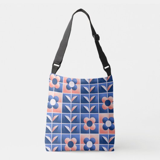Sac Ajustable Fleurs stylisées rétro : motif en mosaïque. (Devant)