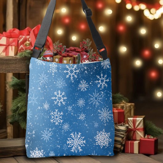 Sac Ajustable Flocons de Neige Bleus Classique Hiver Blanc