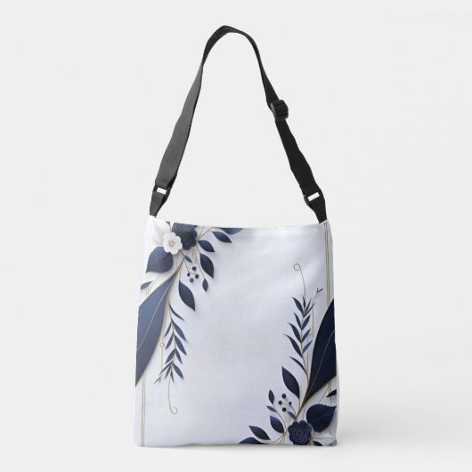 Sac Ajustable Floral/Fleurs bleu et blanc Fourre-tout (Dos)