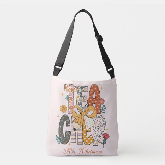 Sac Ajustable Floral Teacher Name Personalized Back to School (Devant)