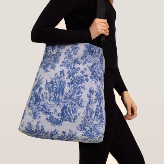 Sac Ajustable Française toile de jouy bleu et blanc élégant (De près)