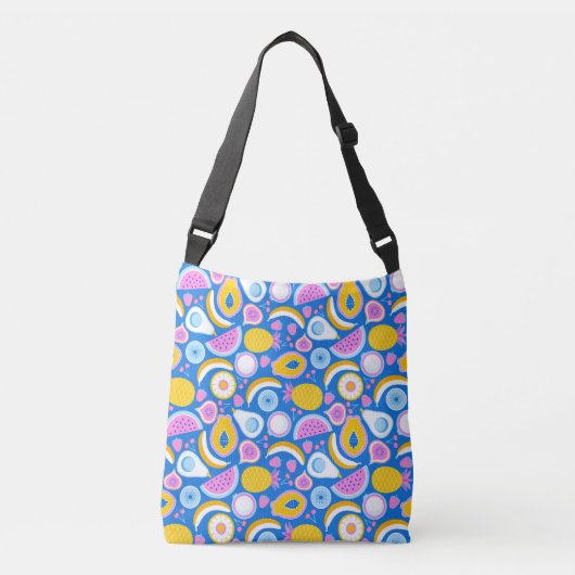 Sac Ajustable Fruits tropicaux juteux - arrière - plan bleu (Devant)