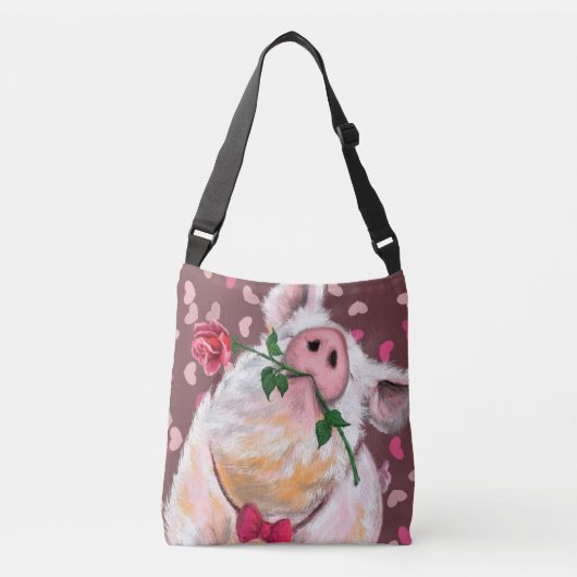 Sac Ajustable Funny Crossbody Bag Gentleman Pig avec Rose (Devant)