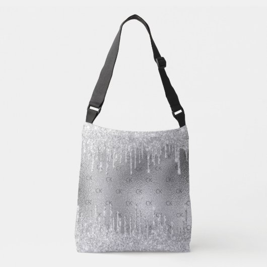 Sac Ajustable Gouttes de paillettes d'argent monogramme métallis (Devant)