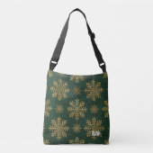 Sac Ajustable Green Leather Tooled with Gold Snowflakes Initials (Devant)