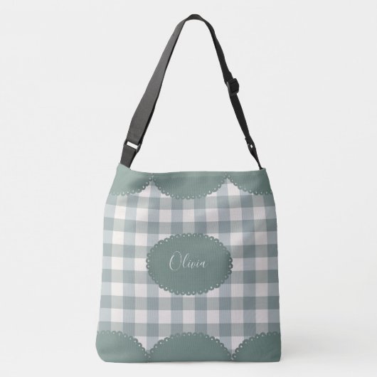 Sac Ajustable Green Plaid Nom Personnalisé Moderne Simple (Dos)