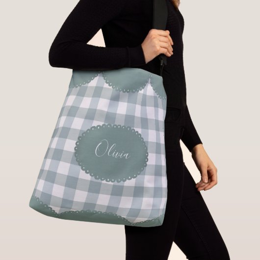 Sac Ajustable Green Plaid Nom Personnalisé Moderne Simple (De près)