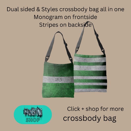 Sac Ajustable gris bleu double face & monogramme & rayures
