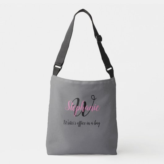 Sac Ajustable Gris et rose, Monogramme, Votre propre nom, Écriva (Devant)