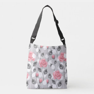 Sac Ajustable Gris et rose. Motif floral