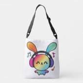 Sac Ajustable Happy Bunny avec écouteurs écoutant de la musique. (Dos)