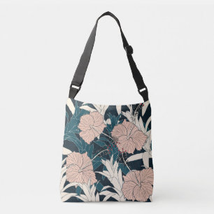 Sac Ajustable Hibiscus rose tropical, arrière - plan sombre