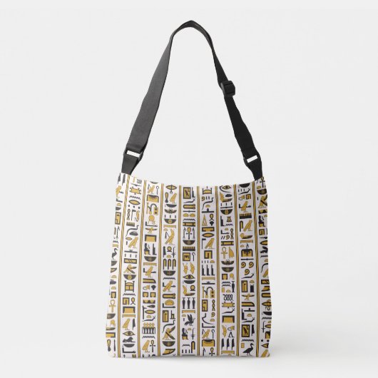 Sac Ajustable Hiéroglyphes égyptiens : Jaune-Noir Sans Seamless. (Devant)