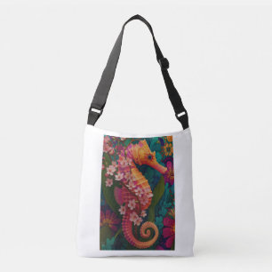 Sac Ajustable Hippocampe-cerisier dans un océan fleuri – Illustr