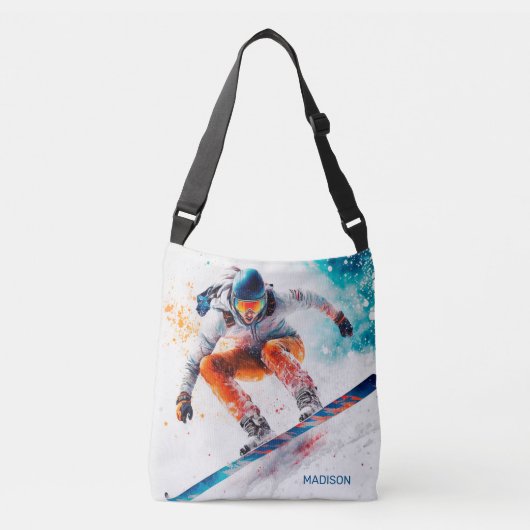 Sac Ajustable Illustration de snowboarder de nom personnalisé (Devant)