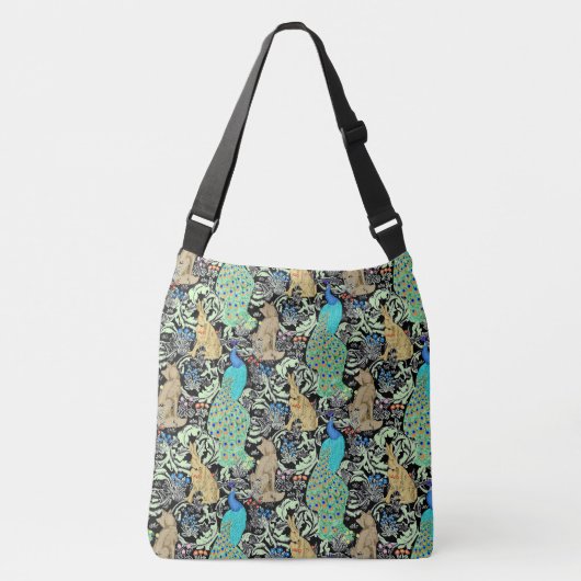 Sac Ajustable Impression de paon Art Nouveau, Turquoise & Neutre (Devant)