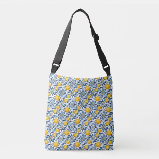 Sac Ajustable Imprimé botanique de citron bleu et jaune d'été (Devant)