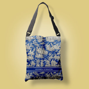 Sac Ajustable Imprimé chic vintage bleu foncé toile de jouy