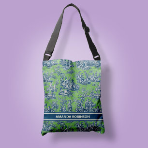 Sac Ajustable Imprimé vintage bleu vert toile de jouy