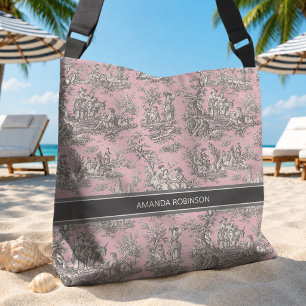 Sac Ajustable Imprimé vintage noir rose toile de jouy