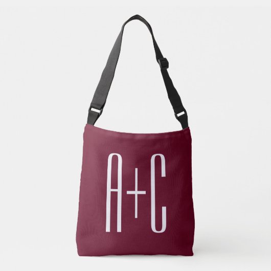 Sac Ajustable Initiales de couples simples | Blanc & Bourgogne (Devant)