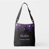 Sac Ajustable Initiales de monogramme pailleté violet noir glamo (Devant)