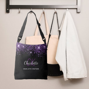 Sac Ajustable Initiales de monogramme scintillant violet noir gl