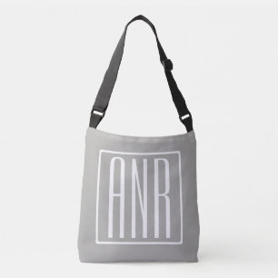 Sac Ajustable Initiales Monogramme   Blanc Sur Gris Clair