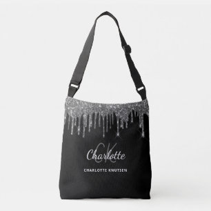 Sac Ajustable Initiales monogramme en paillettes d'argent noir