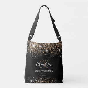 Sac Ajustable Initiales monogramme paillettes or noir
