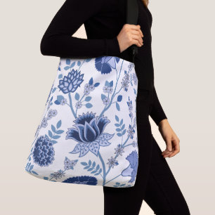 Sac Ajustable Jacobean Floral Lg Motif Bleu sur Blanc