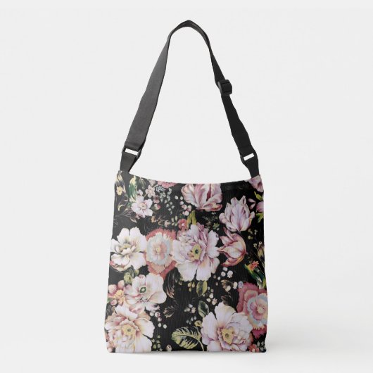 Sac Ajustable joli chic girly rose noir floral (Devant)