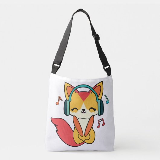 Sac Ajustable Joli renard avec écouteurs écoutant de la musique. (Devant)