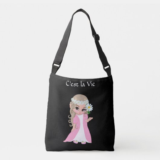 Sac Ajustable Jolie fée avec des fleurs sur fond noir (Devant)