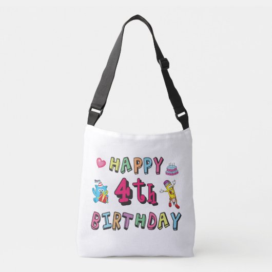 Sac Ajustable Joyeux 4e anniversaire. 4 ans b-jour. (Devant)