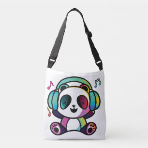 Sac Ajustable Joyeux Panda avec écouteurs écoutant de la musique