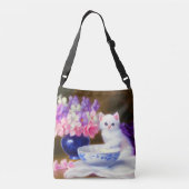 Sac Ajustable Kitten blanc vintage avec ruban violet (Dos)