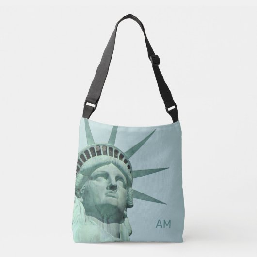 Sac Ajustable Lady Liberty et monogramme sur fond bleu clair (Devant)