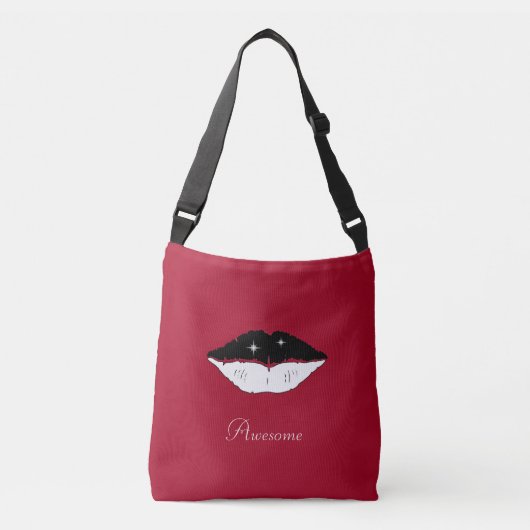 Sac Ajustable Lèvres noir et blanc chic et calligraphie sur bord (Devant)