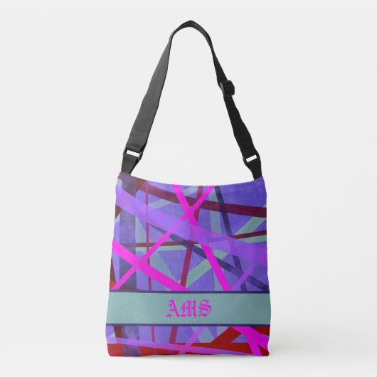 Sac Ajustable Lignes géométriques rose et violet Motif Monogramm (Devant)