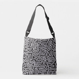 Sac Ajustable Lignes ondulées de doodle rétro : Monochrome