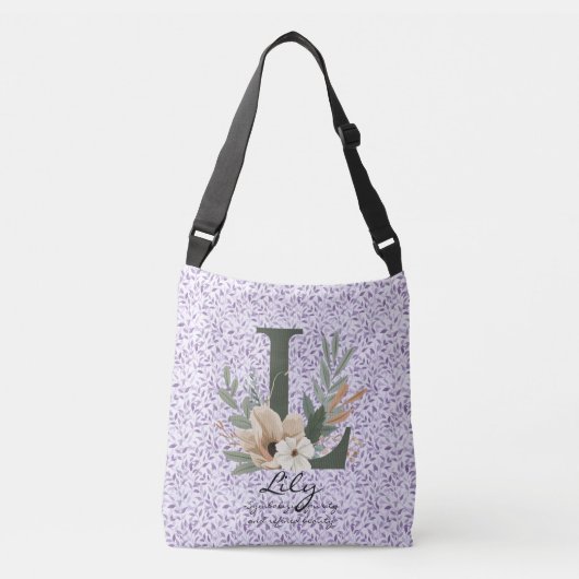 Sac Ajustable Lily's Graceful Serenity - Boho Floral Monogramme (Devant)