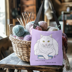 Sac Ajustable Livre de chat blanc drôle lisant humour violet