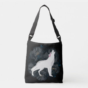 Sac Ajustable Loup blanc sur le cercle des roses noirs Crossbody