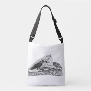 Sac Ajustable Loup et corbeau - Design noir et blanc