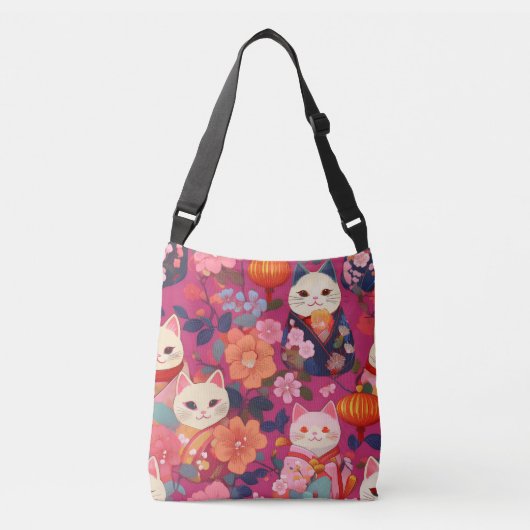 Sac Ajustable Lucky cat Kimono motif inspiré tissu japonais (Devant)