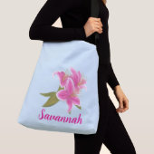Sac Ajustable Lys roses sur fond bleu (De près)
